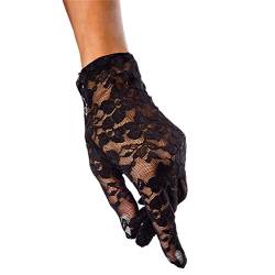 MoreChioce 1 Paar Damen Handschuhe Spitze, Hochzeitshandschuhe Kurz Spitzenhandschuhe UV Schutz Netzhandschuhe Abendhandschuhe für Hochzeit Halloween Party,Schwarz von MoreChioce