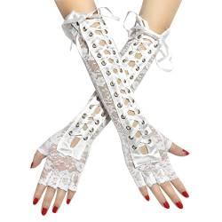 MoreChioce 1 Paar Lange Damen Spitzenhandschuhe, Blumen Brauthandschuhe Retro Punk Handschuhe Spitze Handstulpen Abendhandschuhe Party Verkleidung Netzhandschuhe Kostüm Accessoires,Weiß von MoreChioce