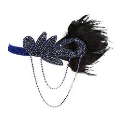 MoreChioce 1920er Jahre Flapper Stirnband, Vintage Feder Kopfschmuck Feder-Kristall-Stirnband Gatsby Kostüm Accessoires 20er Jahre Kopfbedeckung Karneval Party Feder Haarband,Schwarz Blau #B von MoreChioce