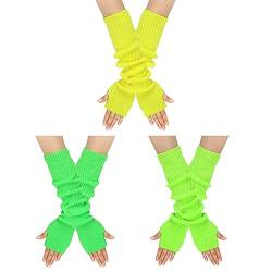 MoreChioce 3 Paar Frauen Lange Fingerlose Handschuhe, Winter Gestrickt Armstulpen Ellenbogenlange Handgelenk Pulswärmer Damen Halbfingerhandschuhe Fäustlinge Strickhandschuhe mit Daumenloch,Bunt #E von MoreChioce