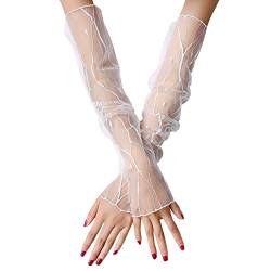 MoreChioce Armmanschette Spitze, 1 Paar Spitze Lang Handschuhe Armstulpen Damen Spitzenhandschuhe Blumenmuster Sommer Handschuhe Elegante Handstulpen für Oper Hochzeit Party Abend Kostüm,Weiß Blitz von MoreChioce