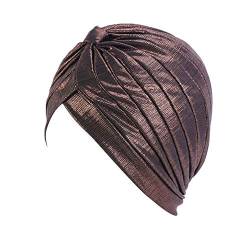 MoreChioce Damen Chemo Kopftücher,Retro Elastische Kopftuch Turban Hut Strass Headscarf Haarverlust Bandana Headwrap,Bronze von MoreChioce