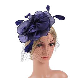 MoreChioce Damen Fascinator Hanf Hut, Mesh Feder Stirnband mit Haarspange Atmungsaktiv Braut Feder Blumen Haarschmuck Kopfbedeckung Braut Haarband Cocktailhüte für Frauen und Mädchen,Lila Blau von MoreChioce