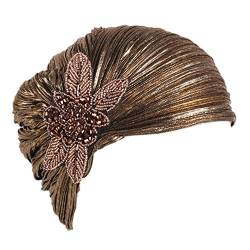 MoreChioce Damen Indische Turban,1920s Vintage Kopftuch mit Kristall Retro Turban Hut Glitzer Headwrap Elastische Kopfbedeckung Kopf Wraps,Gold von MoreChioce