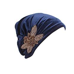 MoreChioce Damen Kopftuch Bandana,Retro Blume Glitzer Turban Baumwolle Kopftücher Hijab Haarverlust Kopfbedeckung Elastische Sommerhut,Marine Blätter von MoreChioce