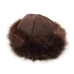 MoreChioce Damen Pelzmütze, Faux Fuchs Pelz Warm Hut Beanie Mütze Outdoor Skimütze Damen Kunstfellmütz Wildleder Vlies Pelzmütze Damen Herren Fellmütze,Dunkelbraun von MoreChioce