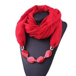 MoreChioce Damen Schlauchschal,Ethno Stil Halskette Anhänger Schal Musselintuch Ring Halsschmuck Loop Schal Set Halstuch Winterschal,Rot von MoreChioce