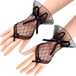 MoreChioce Damen Spitzenhandschuhe, Kurz Fingerlose Brauthandschuhe Elegante Höflichkeit Sommerhandschuhe Handgelenk Vintage Lace Hochzeithandschuhe Handstulpen für Damen Frauen Mädchen,Schwarz von MoreChioce