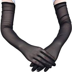 MoreChioce Damen Transparente Handschuhe, Lange TüllHandschuhe Spitzen-Sonnenschutz-Handschuhe Handgelenk Lange Schwarze Netz-Handschuhe für Frauen-Opern-Party-Handschuhe von MoreChioce