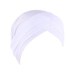 MoreChioce Twist Turban Kopfbedeckung Baumwolle Chemo Hut Kopftuch Elastische Headwrap Frauen Kopf Wraps Schals Beanie Cap Kappe Bonnet für Haarverlust,Weiß Kreuz von MoreChioce