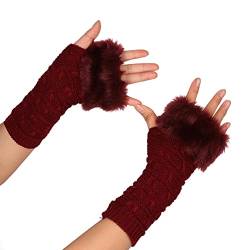 MoreChioce Winter Fingerlose Handschuhe, Feinstrick Armstulpen Warme Halbfingerhandschuhe Elastische Halb Handschuhe Winter Gestrickte Fingerlose Handschuhe Unisex Pulswärmer Fäustlinge,Rotwein von MoreChioce