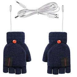 USB Beheizte Handschuhe,MoreChioce Unisex Winter Elektrische Warme Handschuhe Halbfingerlose Warme Handschuhe Volle und Halbe Laptophandschuhe Waschbar Heizhandschuhe Strickhandschuhe,Dunkel Blau von MoreChioce