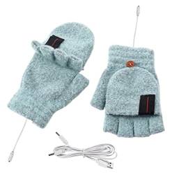 USB Beheizte Handschuhe,MoreChioce Unisex Winter Elektrische Warme Handschuhe Halbfingerlose Warme Handschuhe Volle und Halbe Laptophandschuhe Waschbar Heizhandschuhe Strickhandschuhe,Grün von MoreChioce