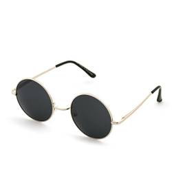 Morefaz Runde Lennon Brille Steampunk Sonnenbrille 50er Jahre Cyber Brille Vintage Retro Stil Hippie Ganja Weed Leaf MFAZ Ltd, schwarz/silberfarben, Einheitsgröße von Morefaz