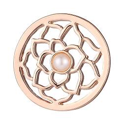 Morella Damen Coin Rosegold Blumenornament mit Perle 33 mm von Morella