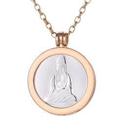 Morella Damen Halskette Gold 70 cm Edelstahl mit Amulett und Coin 33 mm Buddha in Schmuckbeutel von Morella