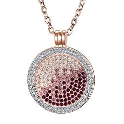 Morella Damen Halskette Rosegold 70 cm Edelstahl und Zirkonia Anhänger mit Coin Zirkoniasteine violett-rosa-Silber 33 mm im Schmuckbeutel von Morella