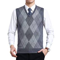 Moren Herren West Ärmellose Pullunder Strickweste Argyle Trachtenweste Muster Herbst Winter V-Ausschnitt Business Wollweste für Männer von Moren