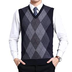 Moren Herren West Ärmellose Pullunder Strickweste Argyle Trachtenweste Muster Herbst Winter V-Ausschnitt Business Wollweste für Männer von Moren