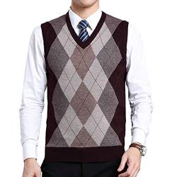 Moren Herren West Ärmellose Pullunder Strickweste Argyle Trachtenweste Muster Herbst Winter V-Ausschnitt Business Wollweste für Männer von Moren