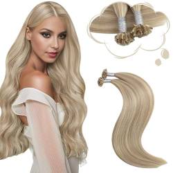 Moresoo Bonding Extensions Echthaar 35 cm U Tip Extensions Echthaar Goldblond mit Mittelblond Keratin Bonding Extensions Echthaar 50 Stück/40g #P16/22 von Moresoo