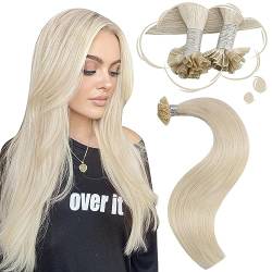 Moresoo Bonding Extensions Echthaar Blond 35cm U Tip Extensions Echthaar Keratin Bondings Echthaar Platinblond #60 40g 1g/s Haarextension Glatt Haare von Moresoo