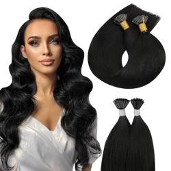 Moresoo Echthaar Extensions Bondings Schwarz I Tip Extensions Echthaar Keratin Bondings Echthaar Natürliches Schwarz Heiß Fusion Haarverlängerungen Für Dünnes Haar #1B 40G/50S 16 Zoll/40 cm von Moresoo