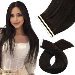 Moresoo Tape in Extensions Echthaar Braun Unsichtbare Extensions Echthaar Tape Dunkelbraun Nahtlose Haarverlängerung Echthaar Tapes 55 cm 10 Stück/25g #2 von Moresoo