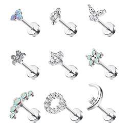 Morfetto 16G Cartilage Stud Earring for Women 316L Stainless Steel Screw Flat Back Earrings Butterfly Moon Flower Crawler Helix Silver von Morfetto