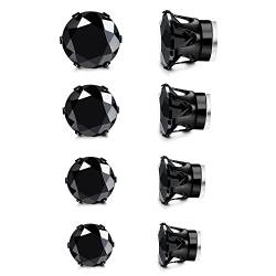 Morfetto 4 Paar Edelstahl Magnetische Ohrstecker für Männer Frauen Nicht piercing Clip Auf Gefälschte Ohrringe CZ 5-8mm Schwarz Runde von Morfetto