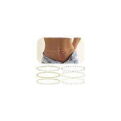 Morfetto 6 Stück Taillenkette Bikini Körperkette für Frauen Geschichtete Goldene Bauchkette für Taille Perlen Perlen Körperschmuck Accessoires für Frauen und Mädchen B von Morfetto