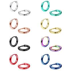 Morfetto 8 Paar Chirurgenstahl Kleine Creolen für Männer Frauen 8mm Huggie Creolen Winzige Knorpel Creolen Helix Daith Lappen Klappbare Schläfer Creolen Knorpel Ohrringe 8mm (18G) von Morfetto