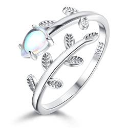 Morfetto 925 Sterling Silber Blattringe Weißer Opal Mondstein Ringe Verstellbare Offene Daumenringe für Frauen Blatt Ringe Mit Schmuckschatulle von Morfetto