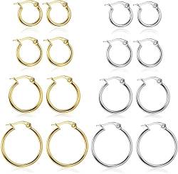 Morfetto Edelstahl Abgerundete Kleine Creolen Set für Damen Niedliche Huggie Ohrringe Nickelfrei 10MM-20MM Silber+Gold von Morfetto