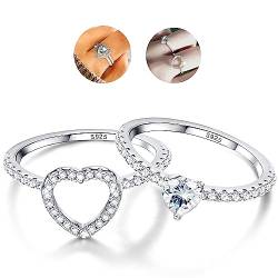 Morfetto Herzringe CZ Verlobungsringe für Frauen S925 Sterling Silber Halo Herzförmiger Ring Gefälschter Verlobungsring Passende Ringe Größe 10 von Morfetto