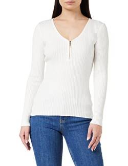 Morgan Rippenstrick-Pullover mit Reißverschluss-Kragen Offwhite L von Morgan