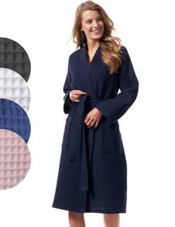 Morgenstern Bademantel Damen Waffelmuster Leicht Baumwolle Waffel Pique Größe XL Marine Blau von Morgenstern