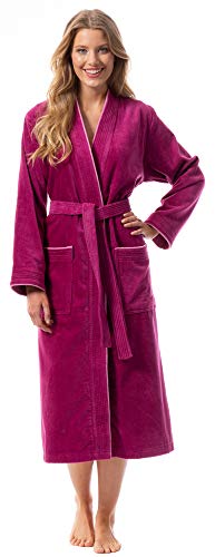 Morgenstern Bademantel Damen aus Baumwolle ohne Kapuze in Fuchsia Damen Bademantel wadenlang Frauen Bademantel Velours Größe M von Morgenstern