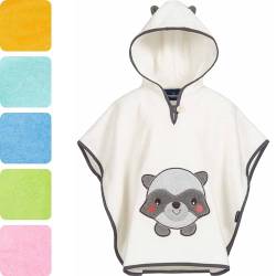 Morgenstern Badeponcho Kinder Baby Mädchen Jungen 100% Baumwolle OEKO-TEX Babybadetuch Kapuzenhandtuch Bademantel Frottee Waschbär von Morgenstern