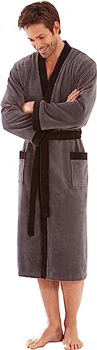 Morgenstern Kimono Bademantel für Herren in Grau lang leicht Männer Duschbademantel Morgenmantel Baumwolle Microfaser Viskose Größe XXL von Morgenstern