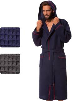 Morgenstern Waffelpique Bademantel Herren in Marine wadenlang Männer Morgenmantel mit Kapuze Größe XXXL Hausmantel Duschmantel bienenwabe darkblue von Morgenstern