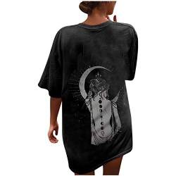 Oberteile Damen Vintage Pull Oversized Tshirt Sonne Mond Motiv Sportshirt Kurzarm Sport Oberteile Vintage Sweatshirt Rundhals Teenager Mädchen Top Lang von Morken