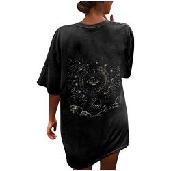 Oberteile Damen Vintage Pull Oversized Tshirt Sonne Mond Motiv Sportshirt Kurzarm Sport Oberteile Vintage Sweatshirt Rundhals Teenager Mädchen Top Lang von Morken