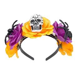 LED-Haarreif mit leuchtender Blume und Totenkopf, Karneval, Halloween, modisch, für Hochzeit, Party, Frisur, gruselige Kopfbedeckung, LED-Totenkopf-Stirnband von Morningmo