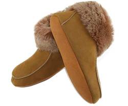 Moro-Design Lammfell Leder Hüttenschuhe Mokassin Hausschuhe Pantoffeln Slipper Fell Gr.36-47 (43) von Moro-Design