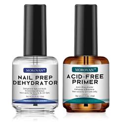 Morovan Nail Prep Dehydrator und Grundierung: Professioneller natürlicher, säurefreier Primer und Dehydratisieren Proteinbindung, schnell lufttrocknend für UV-Poly-Gel-Nagellack, Acrylpulver, 15 ml von Morovan