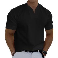 Herren Gentlemans Business T-Shirt Kurzarm Fitness Muskel T-Shirt V-Ausschnitt Gym Tee Mode Workout Freizeit Shirts, Schwarz, XX-Large von MorwenVeo