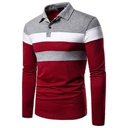 MorwenVeo Herren-Polo-Shirts, lässig, langärmelig, Golf-Shirt, Farbblock, Baumwoll-Top, Rot/Ausflug, einfarbig (Getaway Solids), Mittel von MorwenVeo