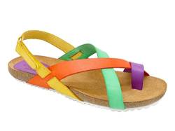 Damen Sandalen Leder Sommerschuhe Korksohle Echtleder Fußbett Klettverschluss Sandaletten flach offen Mehrfarbig Größe 38 EU von Morxiva
