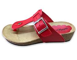Morxiva Damen Leder Sandalen Zehentrenner Pantoletten Fußbett Keilabsatz (Rot, numeric_41) von Morxiva